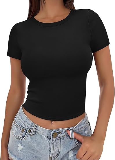 SAMPEEL Crop Tops for Women Summer Trendy Tight Tshirts