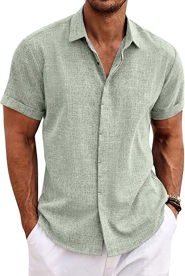 COOFANDY Men's Linen Shirts Short Sleeve Casual Shirts