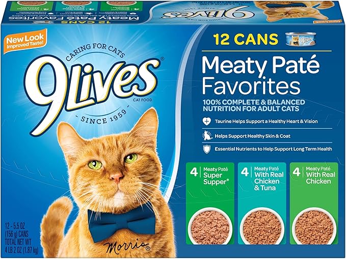 9Lives Paté Favorites Wet Cat Food Variety Pack, 5.5 Ounce (Pack of 12)