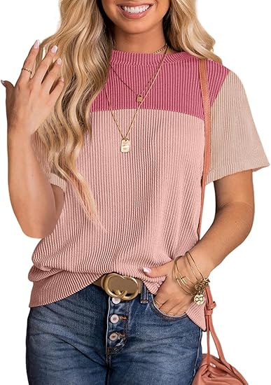 Dokotoo Womens Color Block Fashion Short Sleeve